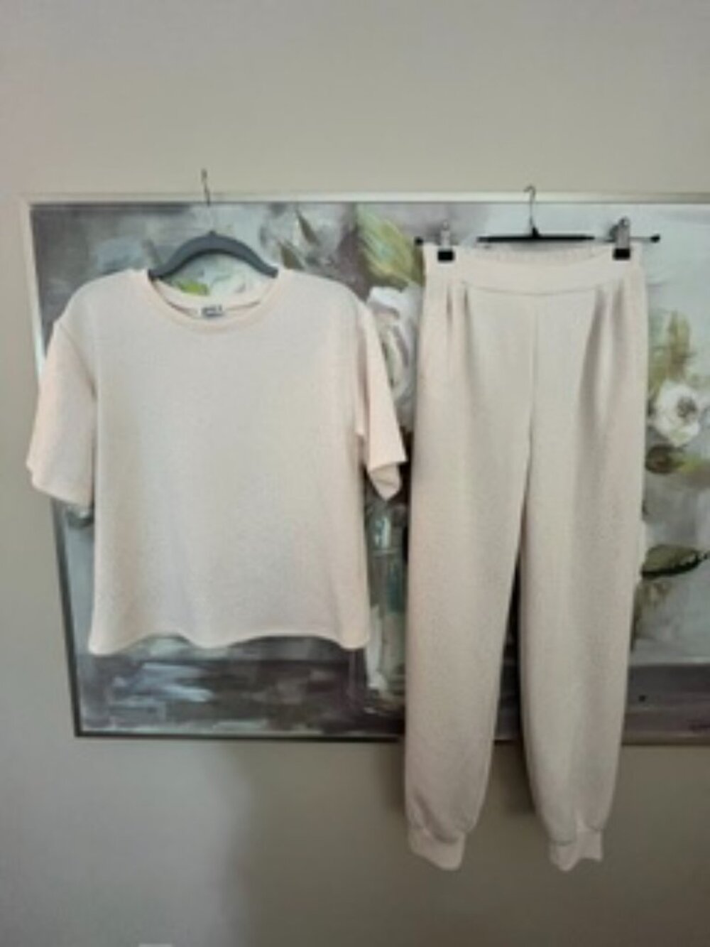 WHY Brand 2-Piece Beige Rhinestone Jogger Set Size Medium Crystal